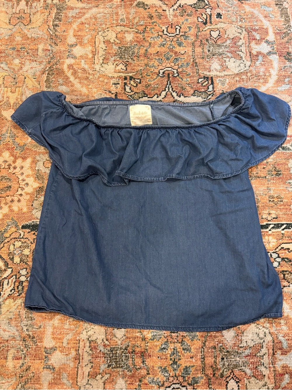 Altar'd State Off-Shoulder Ruffle Denim Top-M